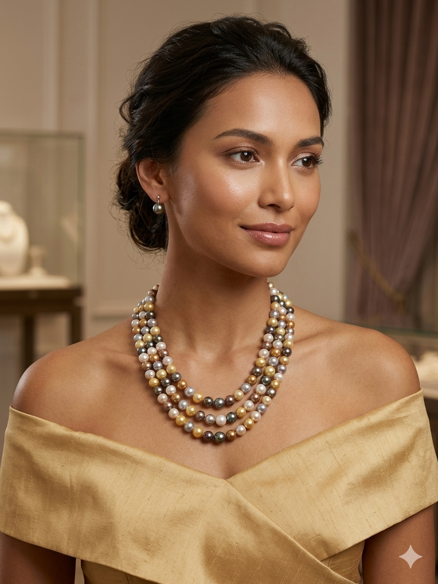 Multicolor Pearl Multi-Layer Statement Necklace Set