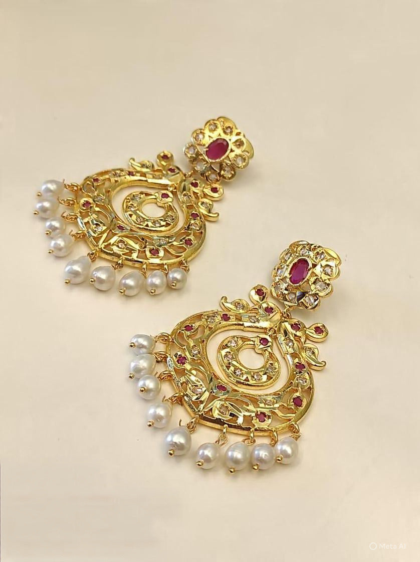 Ruby Pearl Antique Chandbali Earrings