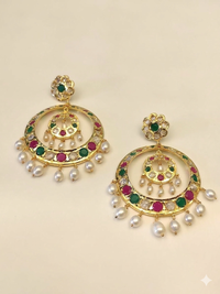 Royal Multicolor Kundan Pearl Chandbali Earrings