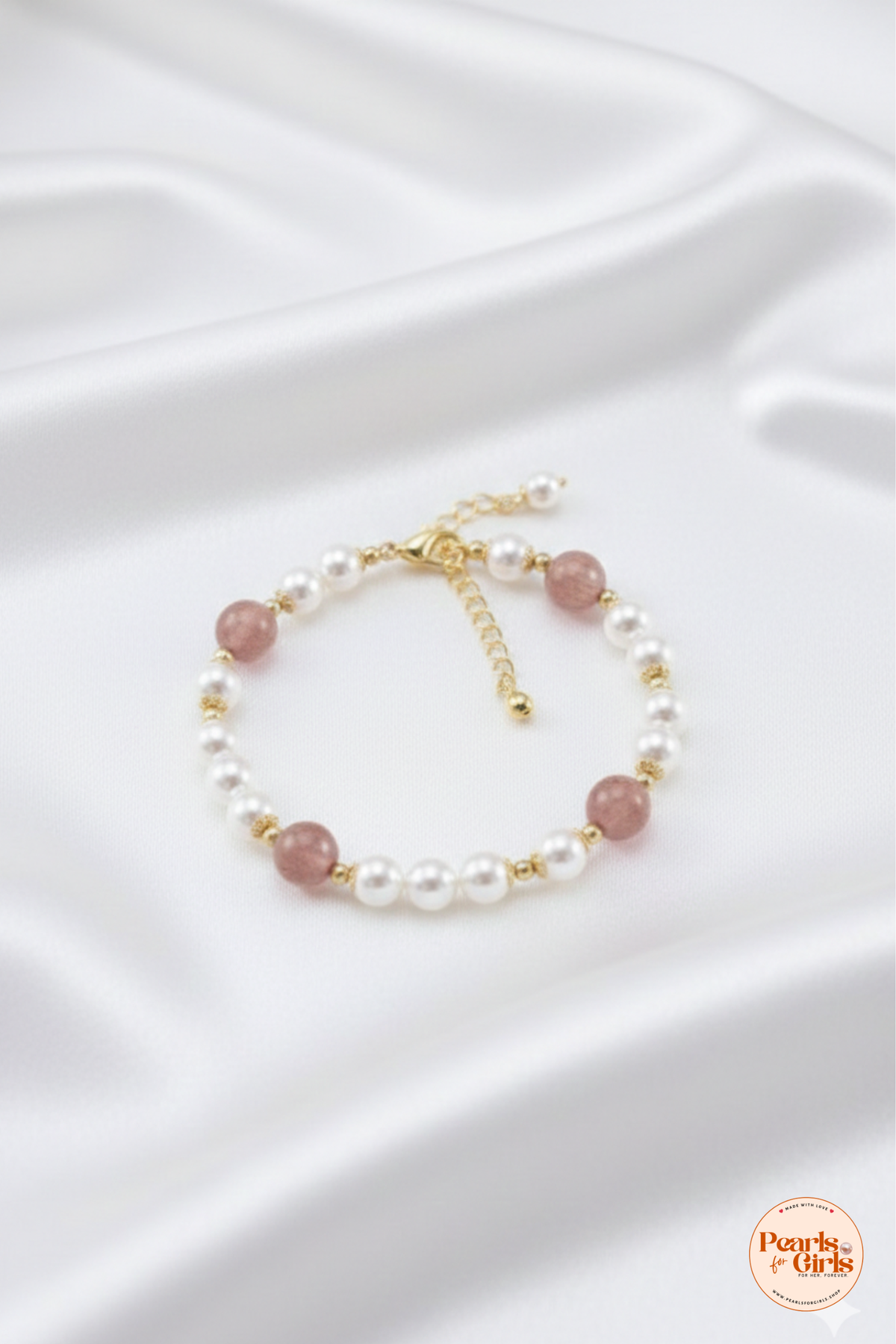 Rose Quartz  Pearl Beaded Bracelet