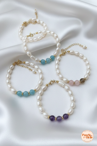 Natural Lapis Lazuli and White Pearl Beaded Bracelets