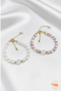 Natural Moonstone and Baroque Pearl Beaded Bracelet