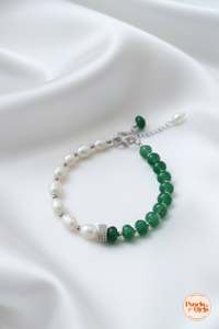 Half-and-Half Green Jade & Freshwater Pearl Bracelet