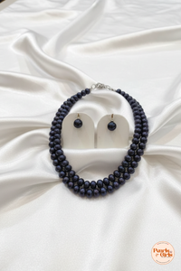 Elegant Midnight Black Double-Strand Pearl Necklace Set
