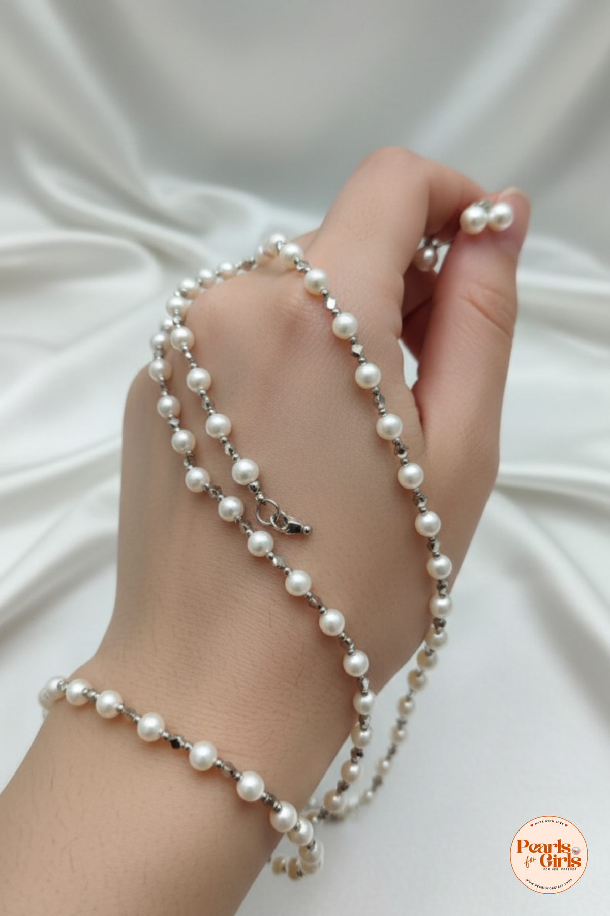 Elegant Silver-Tone Pearl Jewelry Set