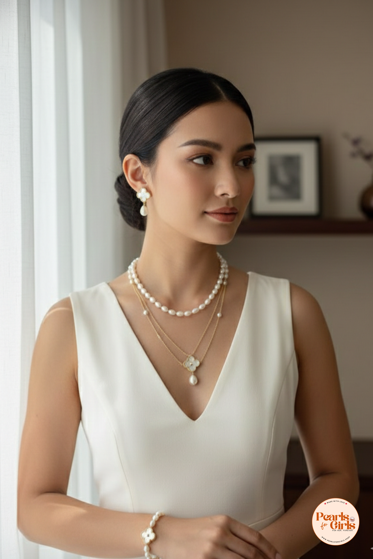 Elegant Mother-of-Pearl Clover Jewelry Set