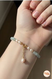 freshwater pearls natural sea-foam green gemstone beads bracelet
