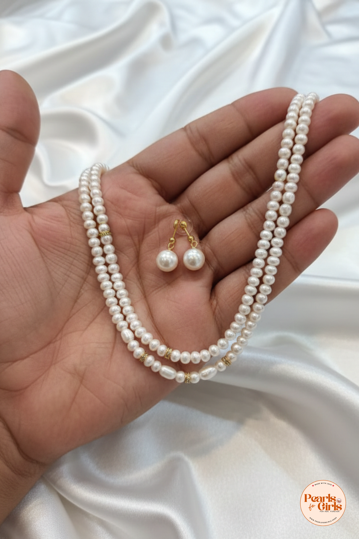 Elegant Double-Strand Pearl Necklace Set