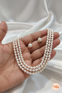 Elegant triple Strand Pearl Necklace Set