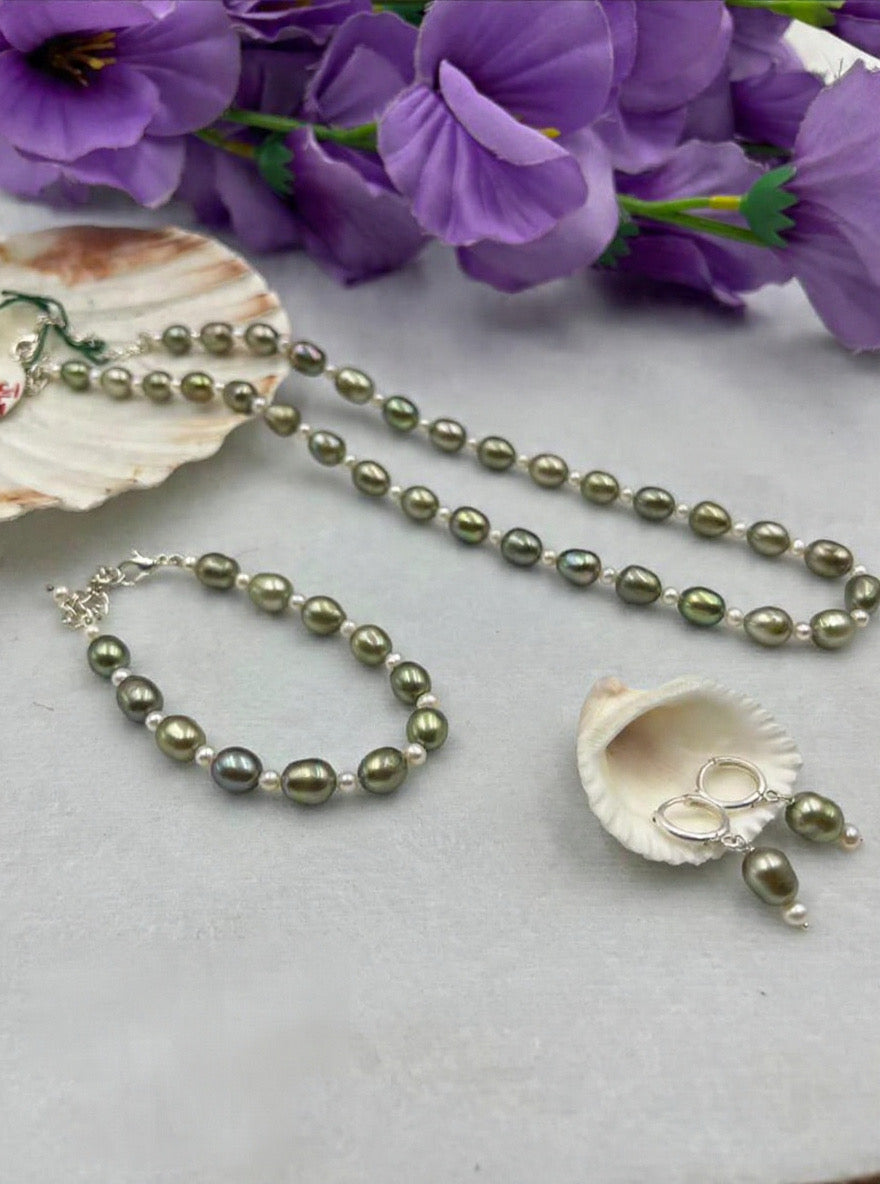 Olive Green Freshwater Pearl Jewelry Set