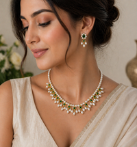 Royal Pearl & Emerald Drop Necklace Set