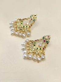 Multicolor Kundan Heart Chandbali Pearl Earrings
