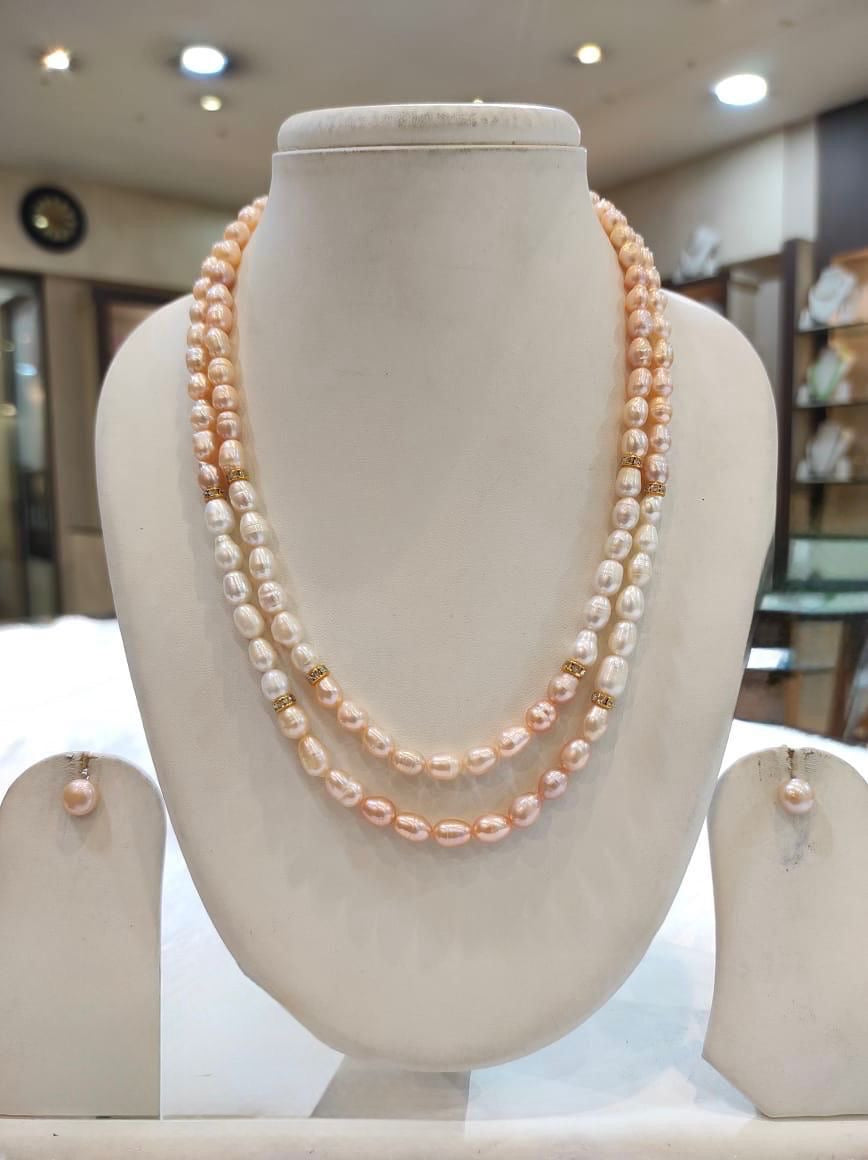 Elegant double strand peach pearl necklace