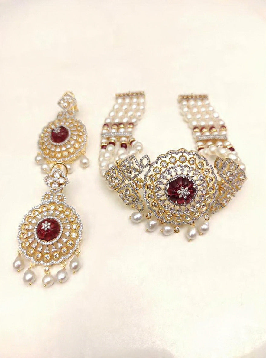Regal Ruby Pearl Kundan Choker Set