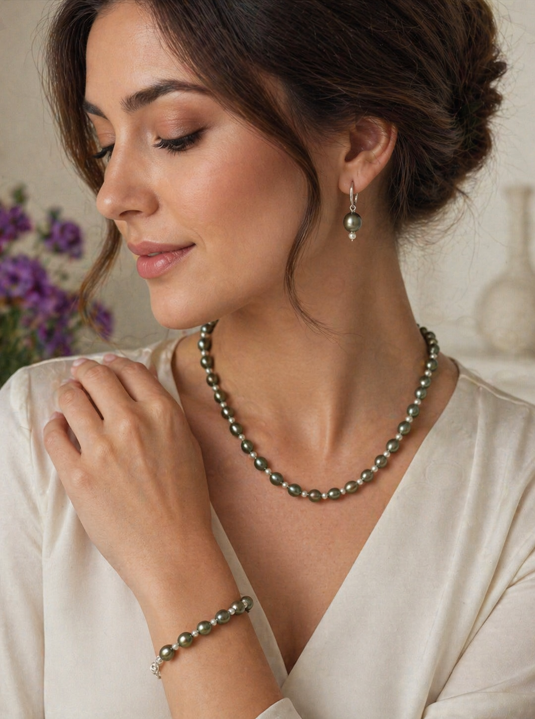 Olive Green Freshwater Pearl Jewelry Set
