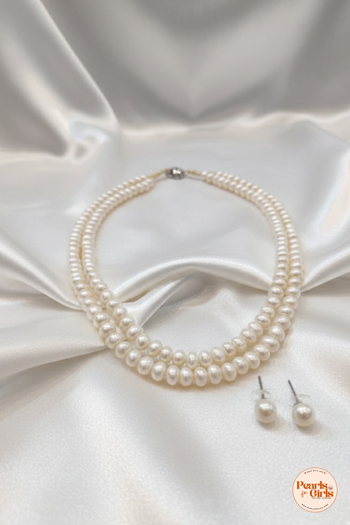 Elegant White Double-Strand Pearl Necklace Set