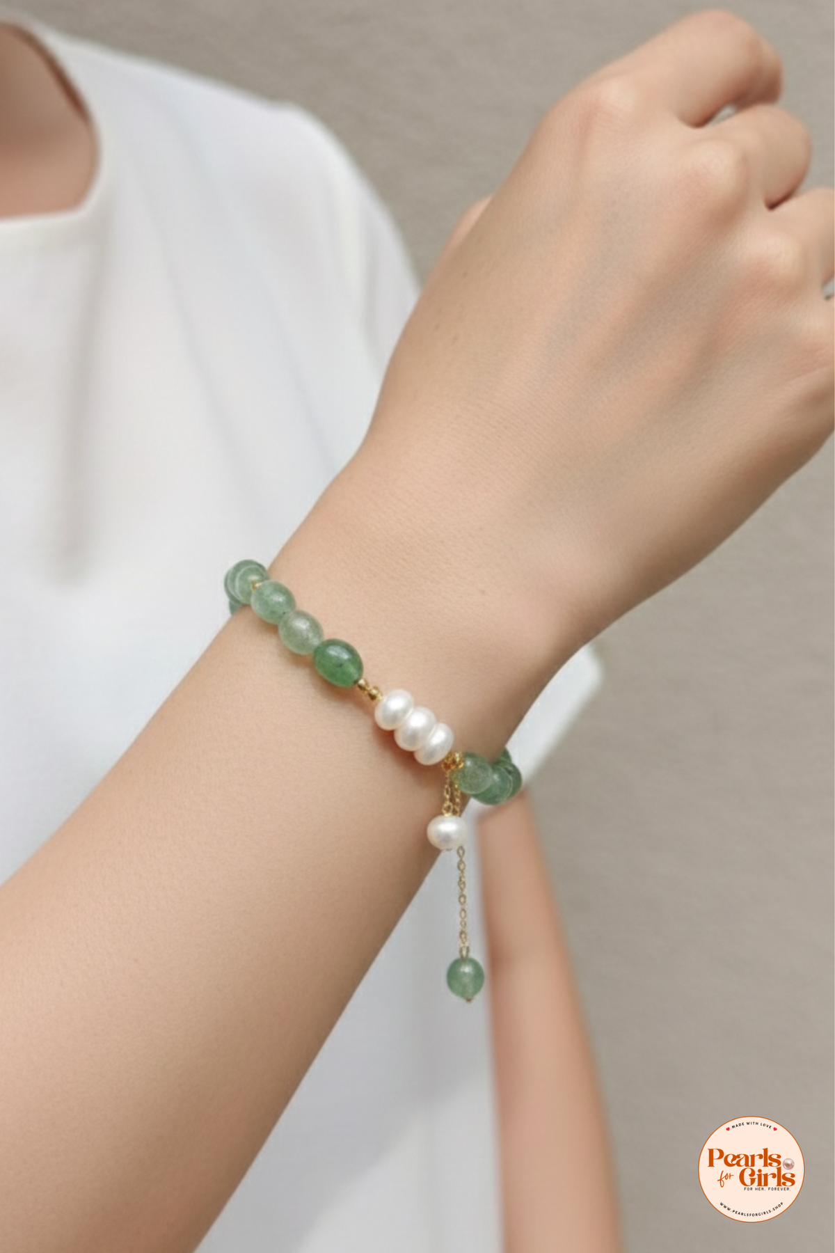 Half-and-Half Green Jade & Freshwater Pearl Bracelet