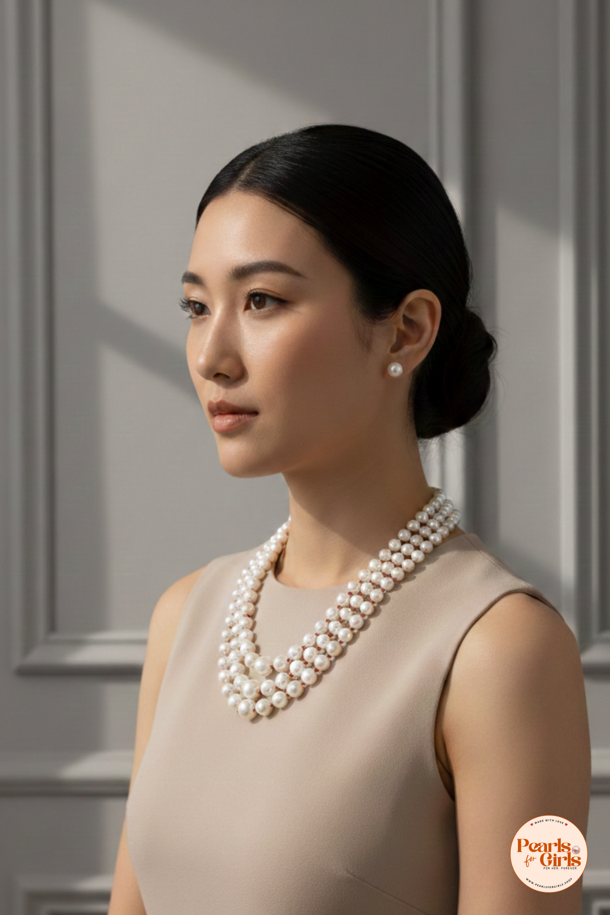 Elegant triple Strand Pearl Necklace Set