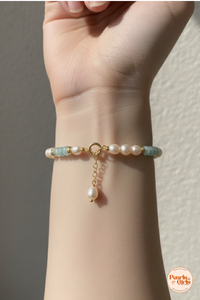 freshwater pearls natural sea-foam green gemstone beads bracelet