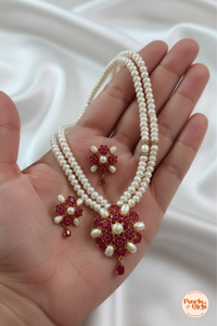 Elegant Red Ruby and Pearl Heritage Necklace Set