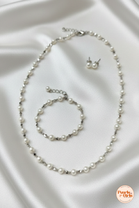 Elegant Silver-Tone Pearl Jewelry Set