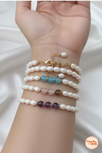 Natural Lapis Lazuli and White Pearl Beaded Bracelets