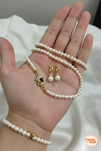Elegant Sapphire Blue Crystal Floral Pearl Necklace Set