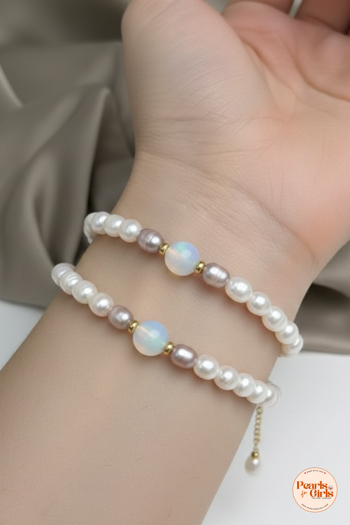 Natural Moonstone and Baroque Pearl Beaded Bracelet