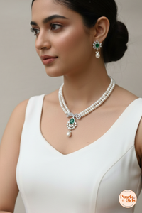 Traditional Emerald Green & White Pearl Choker Set