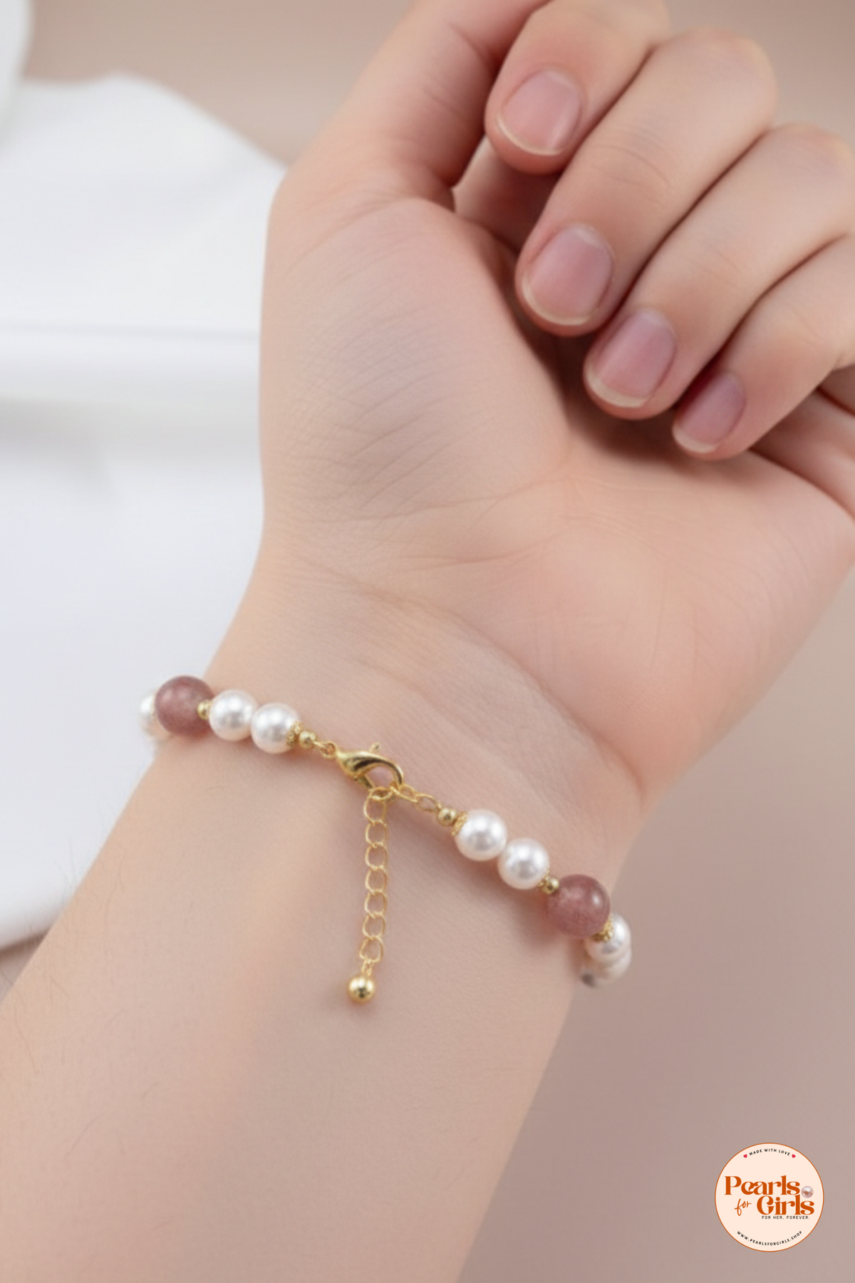 Rose Quartz  Pearl Beaded Bracelet