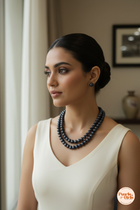Elegant Midnight Black Double-Strand Pearl Necklace Set