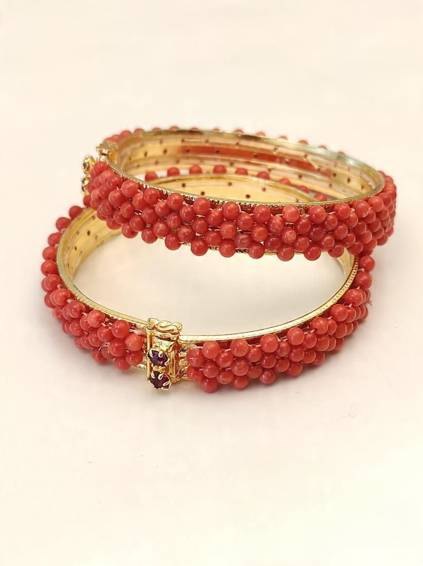 Traditional Seed Pearls Coral & Emerald Beads Bangles