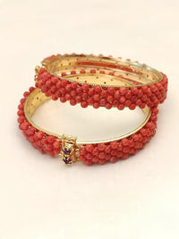 Traditional Seed Pearls Coral & Emerald Beads Bangles