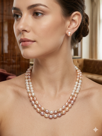 Elegant Lavender and White Double-Strand Pearl Necklace Set