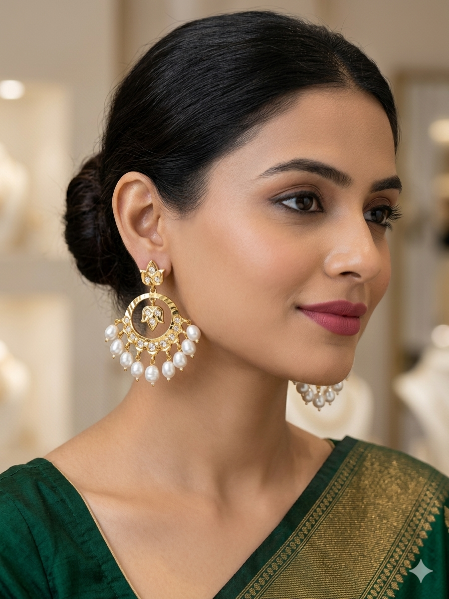 Floral Pearl Drop Chandbali Earrings
