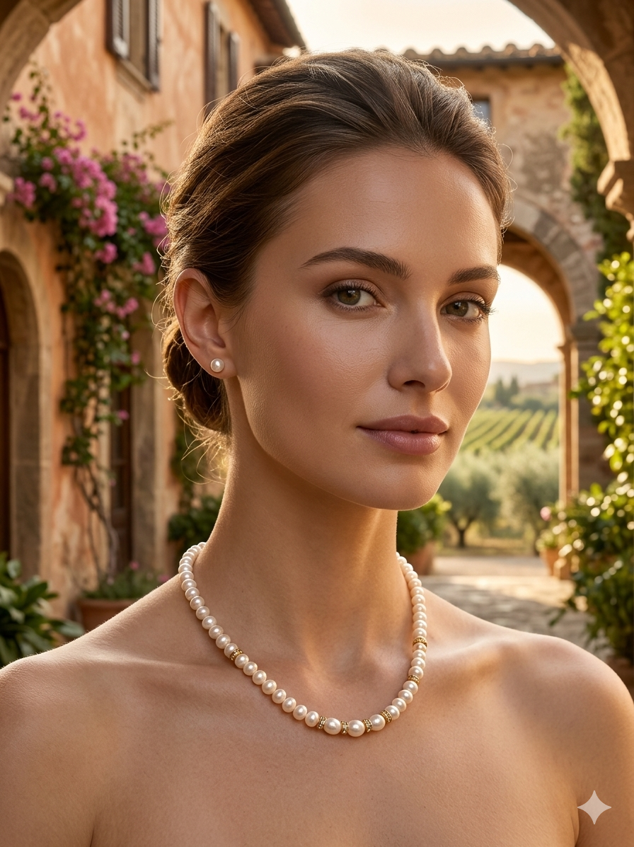 Classic single layer strand white pearls set