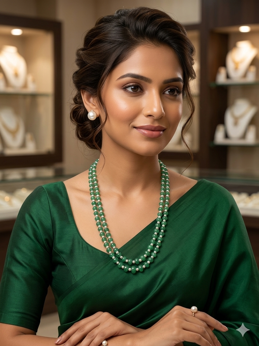Elegant Green Pearl Necklace Set with Matching Earrings