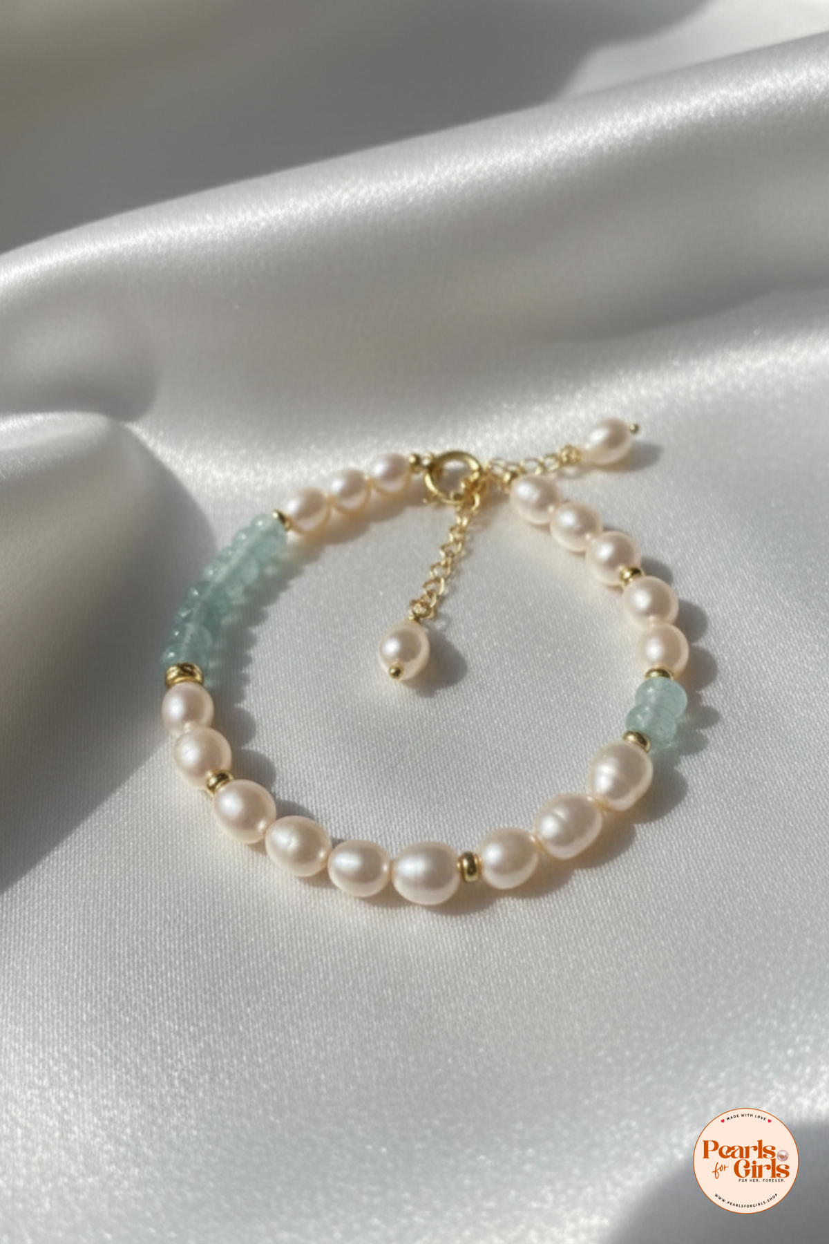 freshwater pearls natural sea-foam green gemstone beads bracelet