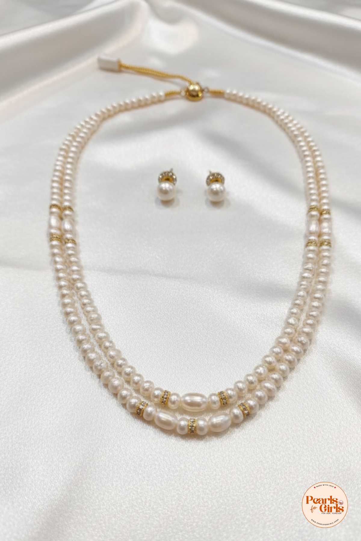 Elegant Double-Strand Pearl Necklace Set