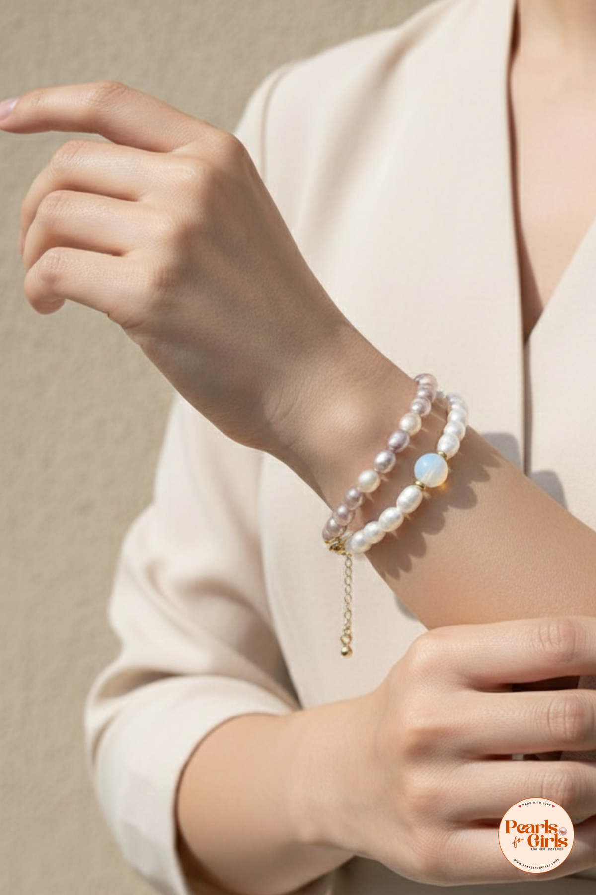 Natural Moonstone and Baroque Pearl Beaded Bracelet