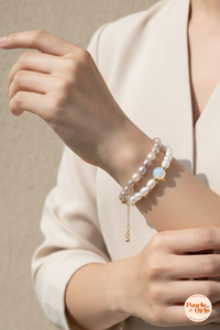 Natural Moonstone and Baroque Pearl Beaded Bracelet