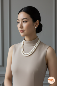 Elegant White Double-Strand Pearl Necklace Set