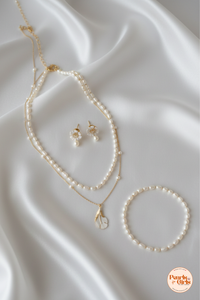 Elegant Mother-of-Pearl Feather and Floral Jewelry Set