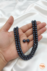 Elegant Midnight Black Double-Strand Pearl Necklace Set