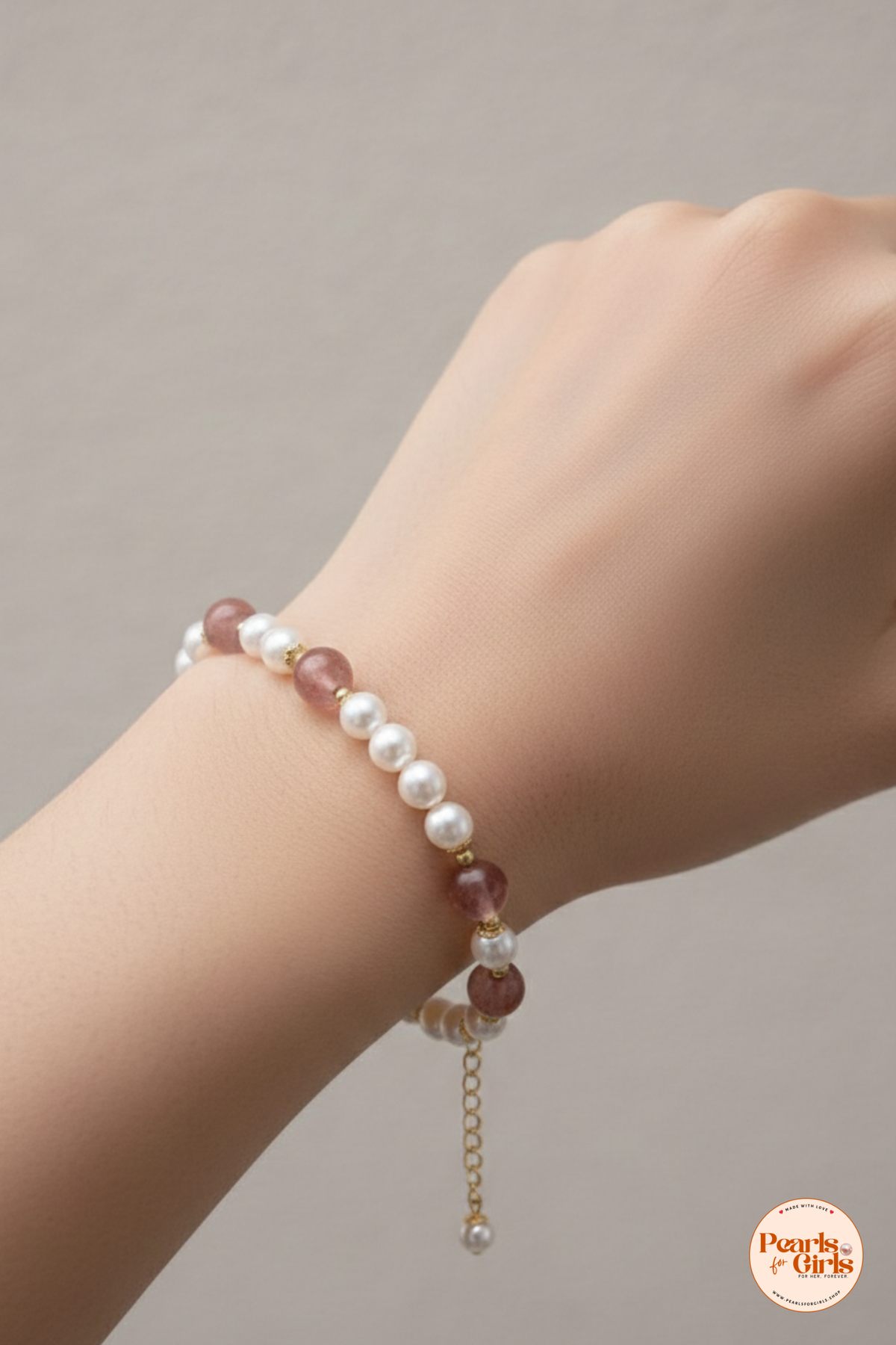 Rose Quartz  Pearl Beaded Bracelet