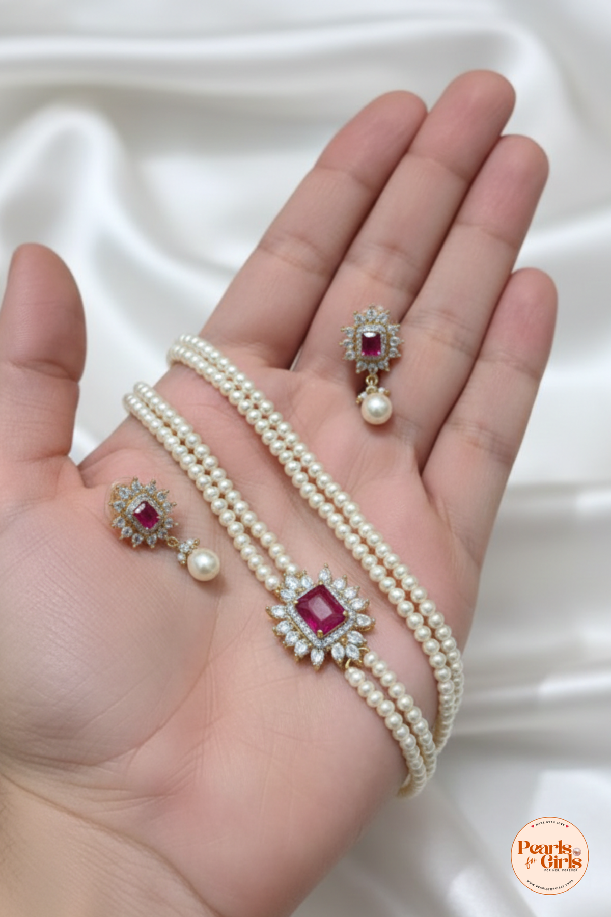 Double layer side brooch long necklace