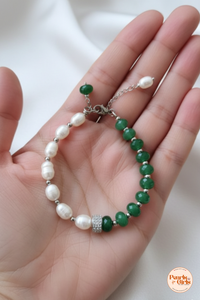 Half-and-Half Green Jade & Freshwater Pearl Bracelet