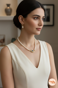 Elegant Sapphire Blue Crystal Floral Pearl Necklace Set