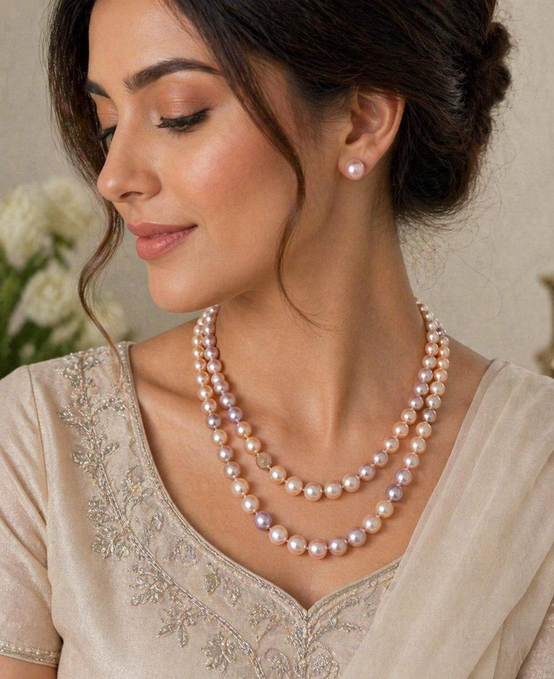 Pastel Multi Shades Freshwater Pearl Layered Necklace Set