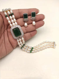 Triple strand Emerald & Pearl Choker Set